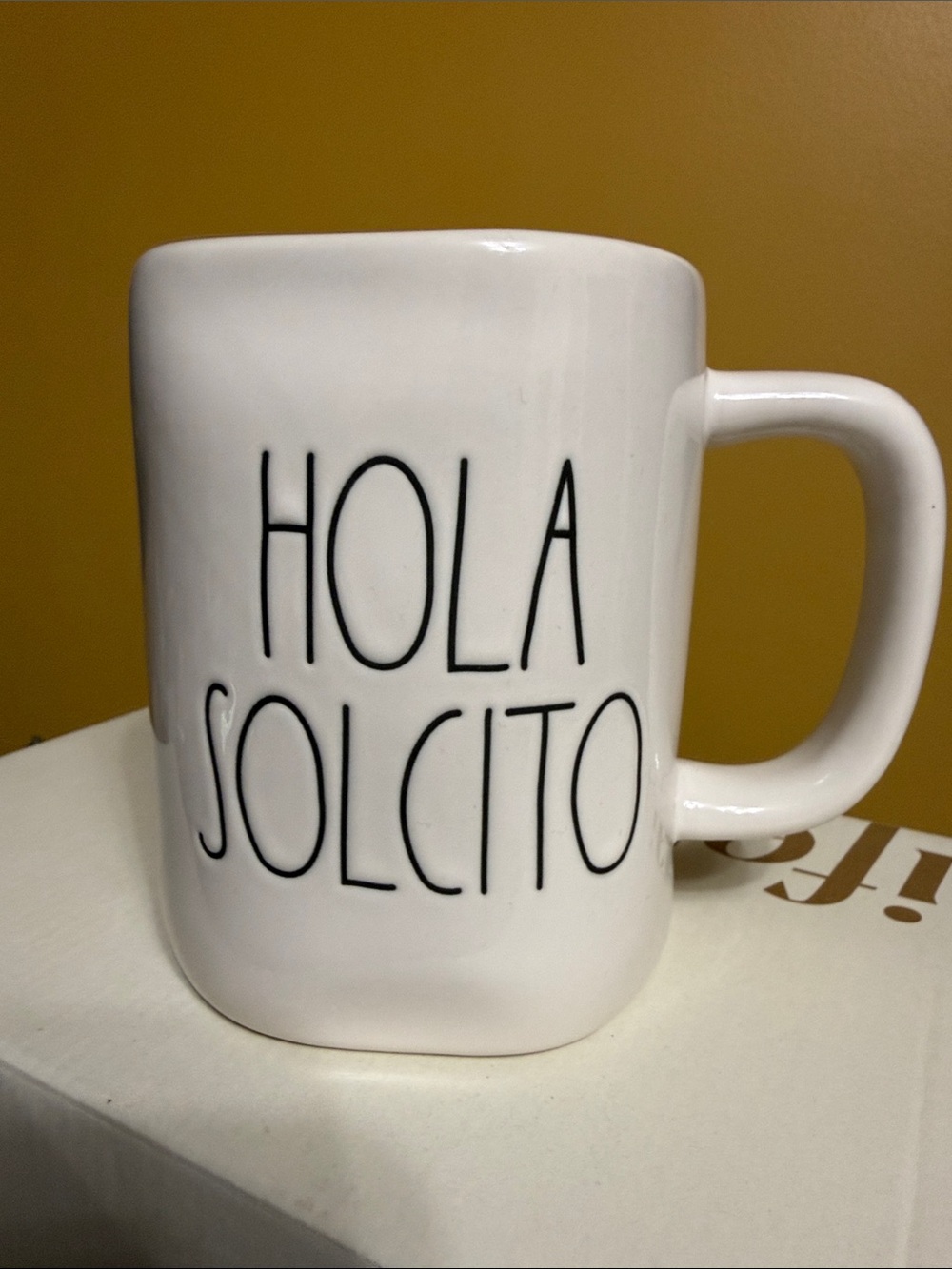 Rae Dunn White Mug with Black "HOLA SOLCITO" Lettering - Farmhouse Style